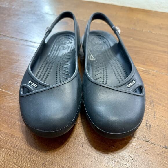 Crocs Black, Rhinestone Olivia Slingback Flats Size 7 Sandals Slip On - Picture 1 of 10